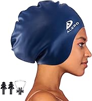Vista 9 de Alepo Gorro de natación extra grande para mujeres y hombres, sombrero de natación de silicona duradera con protección para los oídos, unisex