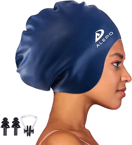 Alepo Gorro de natación extra grande para mujeres y hombres, sombrero de natación de silicona duradera con protección para los oídos, unisex, para