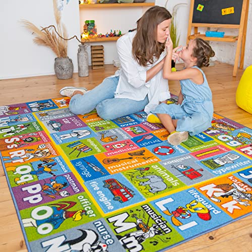 Kc Cubs | Looney Tunes Kids Educational Rug Abc Alphabet, Jobs & Objects Matching Learning & Fun Game Area Non Slip Rug Carpet For Kids And Children Bedroom, Playroom, Multicolor, 7' 10" X 9' 10" #TOP6