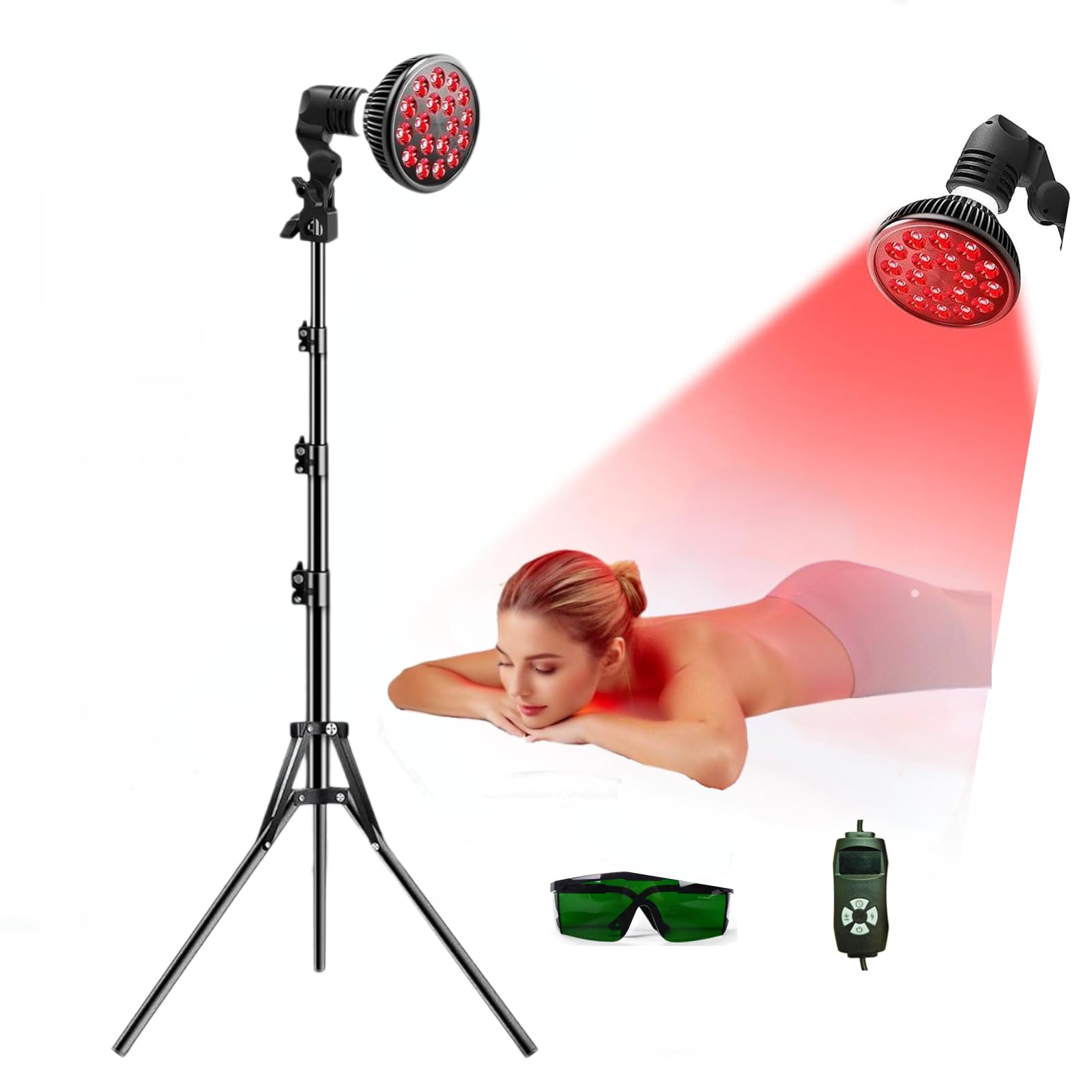 Lampa do terapii światłem czerwonym z 660 nm i 850 nm bliskiej podczerwieni, lampa grzewcza E27 do twarzy, pleców, szyi, ciała, talii, łagodzenia bólu, ze stojakiem na biurko, timerem, 5 poziomów