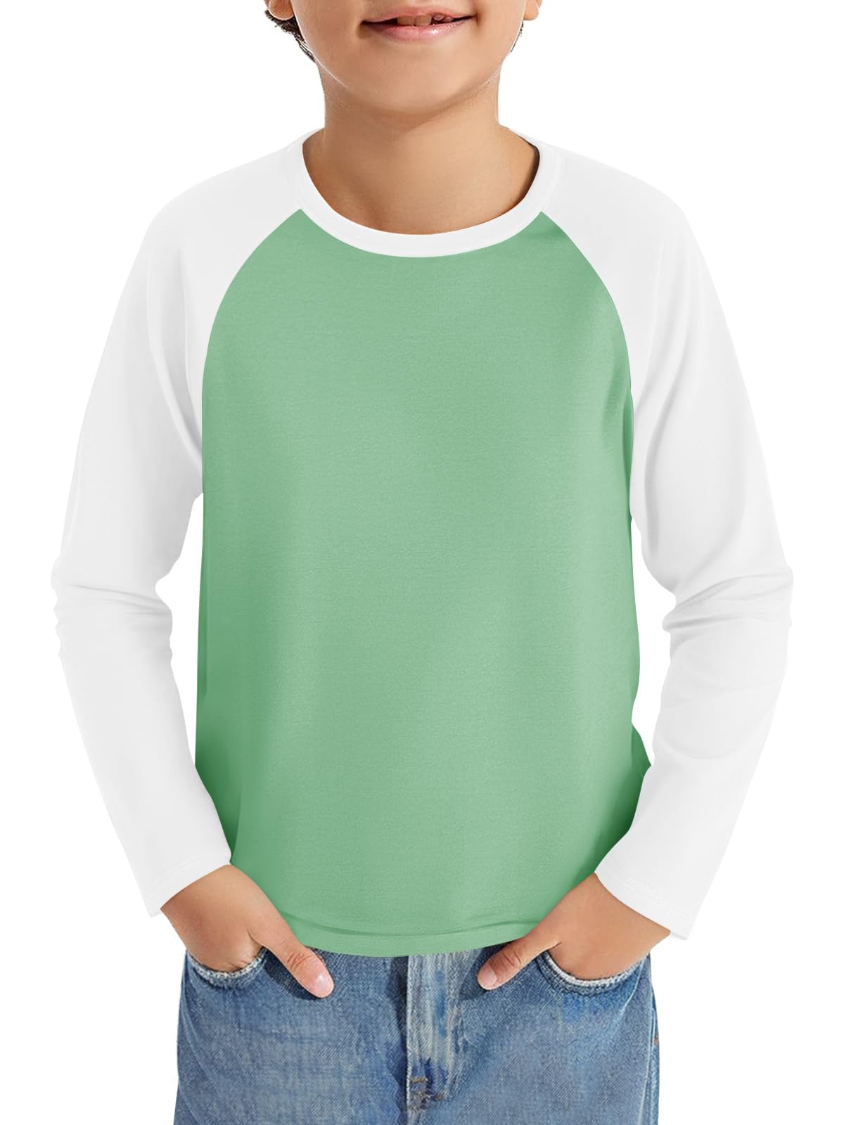 Haloumoning Jungen Langarm T-Shirt Kinder Rundhals Farbblock Langarmshirt Sport Freizeit Oberteile Casual Basic Raglan Shirt 5-14 Jahre