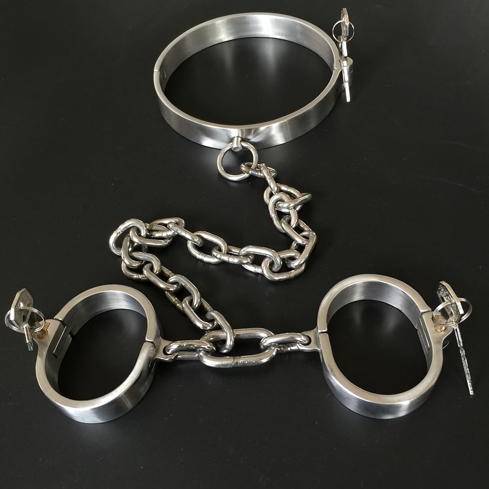 SM Metall Handcuffs Kragen Edelstahl Halsbänder Handschellen Mit Metallkette Erotikspiele Sm BDSM Fesselset Extreme Bondage Fesseln Folter Sexspielzeug Für Männer Frauen Paare Sklaven