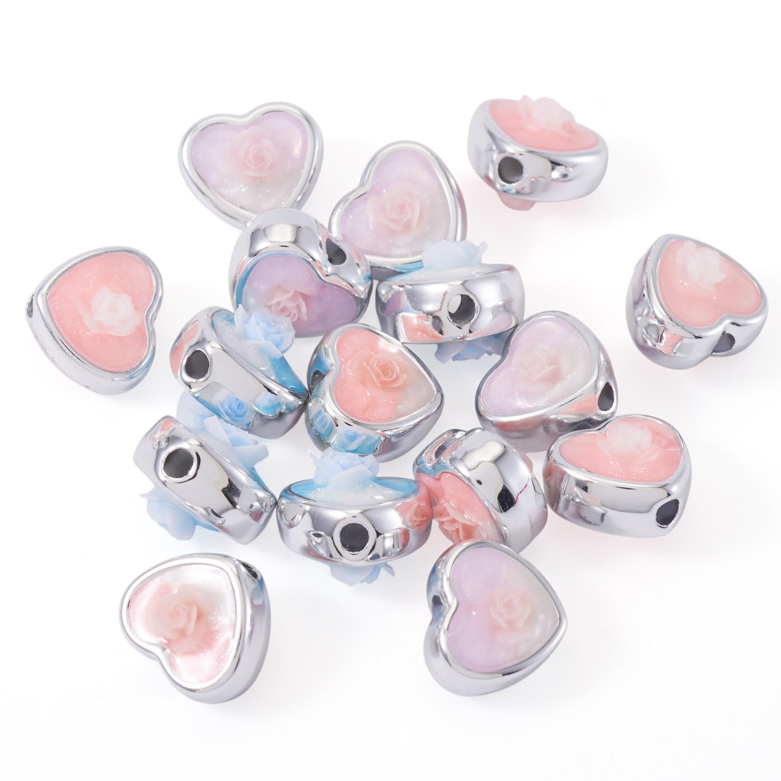 Perles opaques en acrylique cœur rose et bleu pour loisirs créatifs et collier