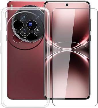 Clear Case for Vivo X200 Ultra 6.82" with 1 x Tempered Glass Screen Protector, Slim Soft TPU Shockproof X Anti-Scratch Phone Cover for Vivo X200 Ultra - Transparent