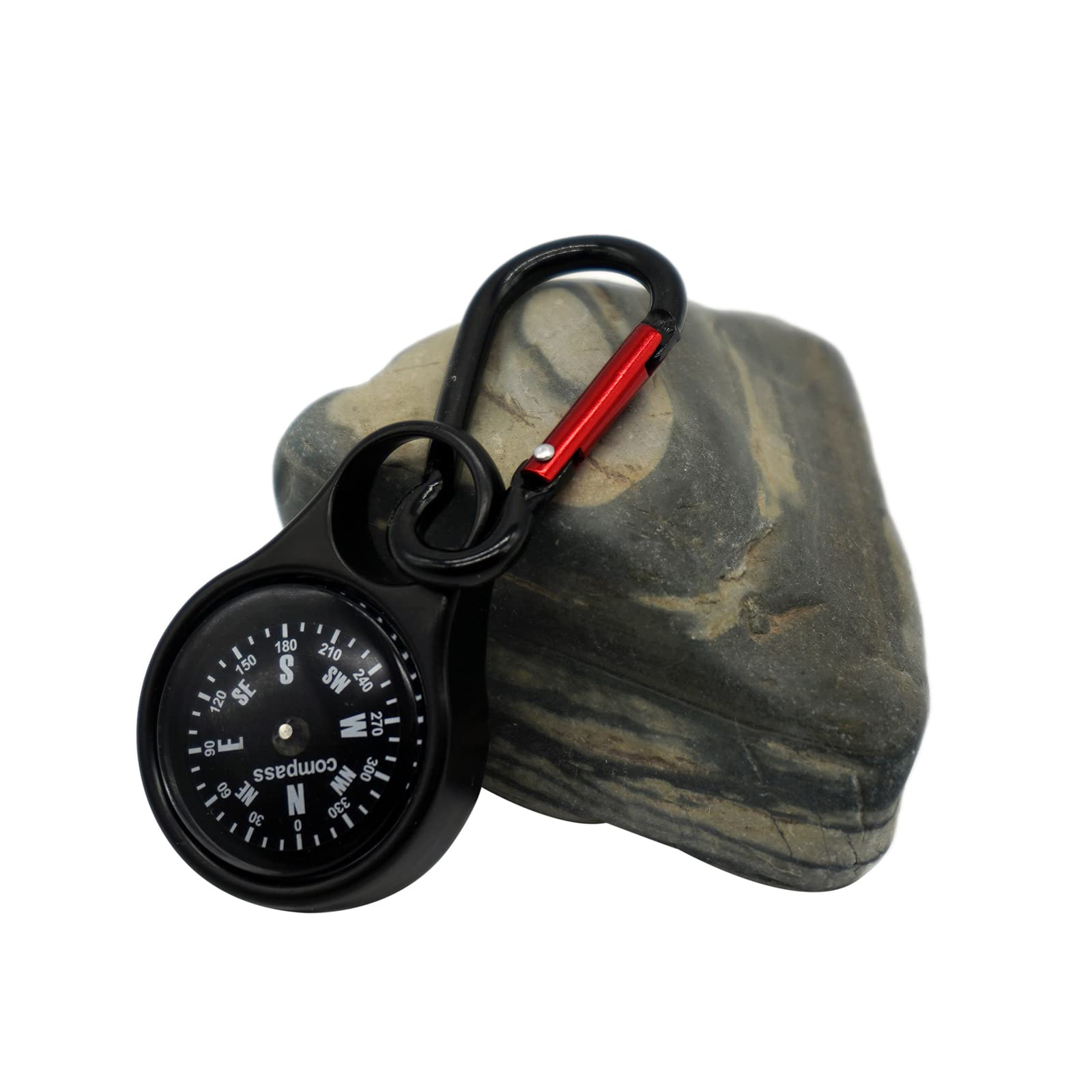 Sanung C-50 Mini bussola di sopravvivenza con moschettone, [2 pezzi] 2 in 1 in lega di zinco a clip guida guida portachiavi gancio kit di emergenza strumenti per campeggio all'aperto escursionismo