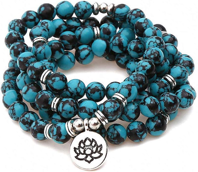 DOULAIMAIYA Buddhist Bracelet Natural 108 Turquoise Bracelet Buddha Pendant Necklace Yoga