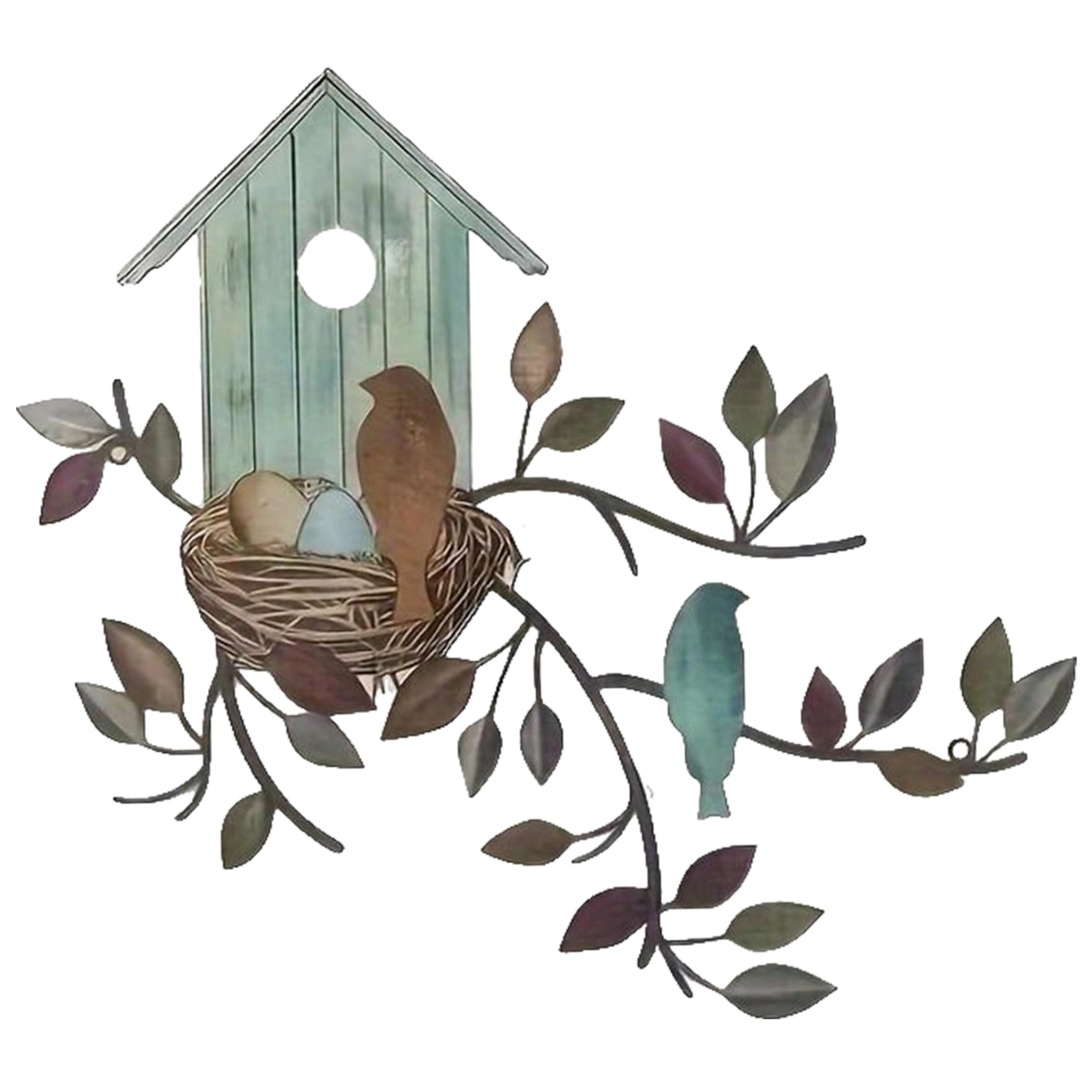 Décoration murale oiseaux en métal doré 30x27 cm pour salon et balcon