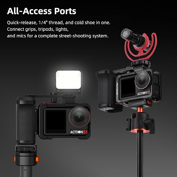 Grip Kit for DJI Action 5 Pro 4 3 (with Cage), Handle Holder Bundle Expansion Mount with Shutter Button, Quick Release Adapter, Cold Shoe for DJI Osmo Action 5 Pro 4 3 Accessories