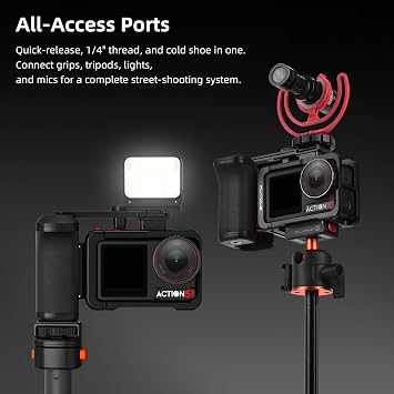 Grip Kit for DJI Action 5 Pro 4 3 (with Cage), Handle Holder Bundle Expansion Mount with Shutter Button, Quick Release Adapter, Cold Shoe for DJI Osmo Action 5 Pro 4 3 Accessories