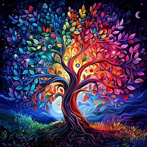 DAERLE DIY Pintura Diamante Kit para Principiantes Colorido árbol de la vida, 5D Diamond Painting Kit Adultos, Árbol de fantasía, Punto de Cruz Diamante Lienzo 30x30 cm