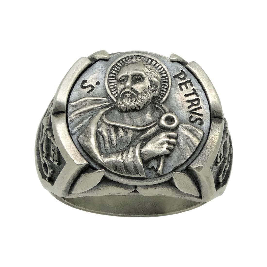 Cross of Saint St Peter Apostle Pope sterling silver 925 mens ring