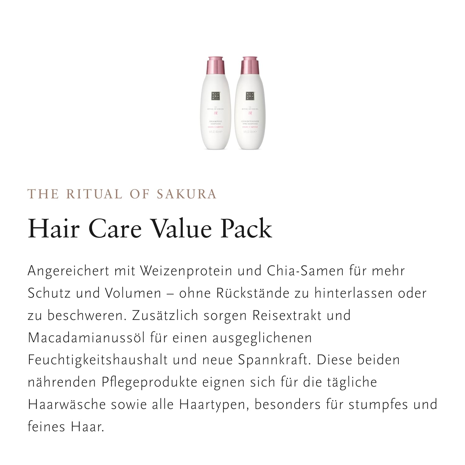 RITUALS The Ritual of Sakura Vorteilspack – Set aus Shampoo und Conditioner – Mit Weizenprotein, Chia-Samen, Reisextrakt und Macadamianussöl – Value Pack 2 x 250 ml