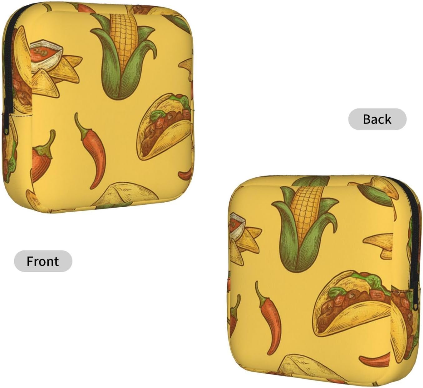 Mexican Taco Avocado Pattern Portable Period Pad Pouch for Women, Sanitary Napkin Storage Bag with Zipper for Outdoor Use image 2