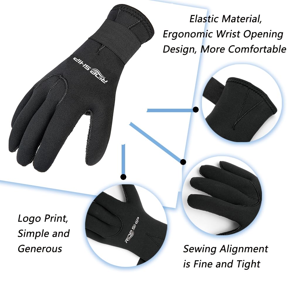 Skyone Neopren-Tauchhandschuhe für Herren und Damen, Schwimmhandschuhe mit verstellbarer Handschlaufe, rutschfeste, flexible Thermohandschuhe zum Surfen, Spearangeln, 3 mm / 5 mm