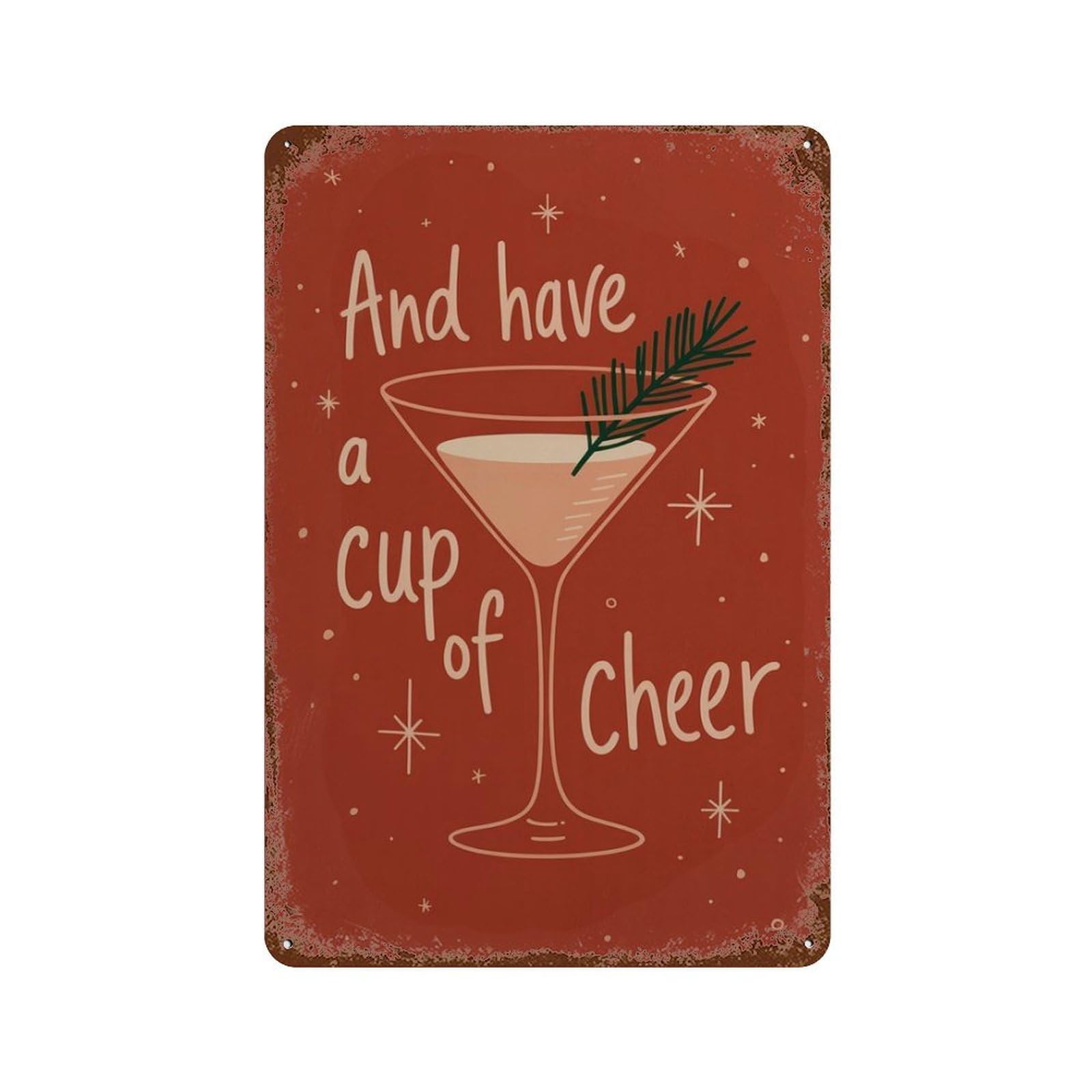 xiaoxiaoshen Cup of Cheer Retro Christmas Festive Cocktail Holiday Bar Red Typography Cheerfu Wall Decor Art Metal Tin Poster Modern Home Decor Art Home Bar Shop Decorations Vintage Sign 30x20cm