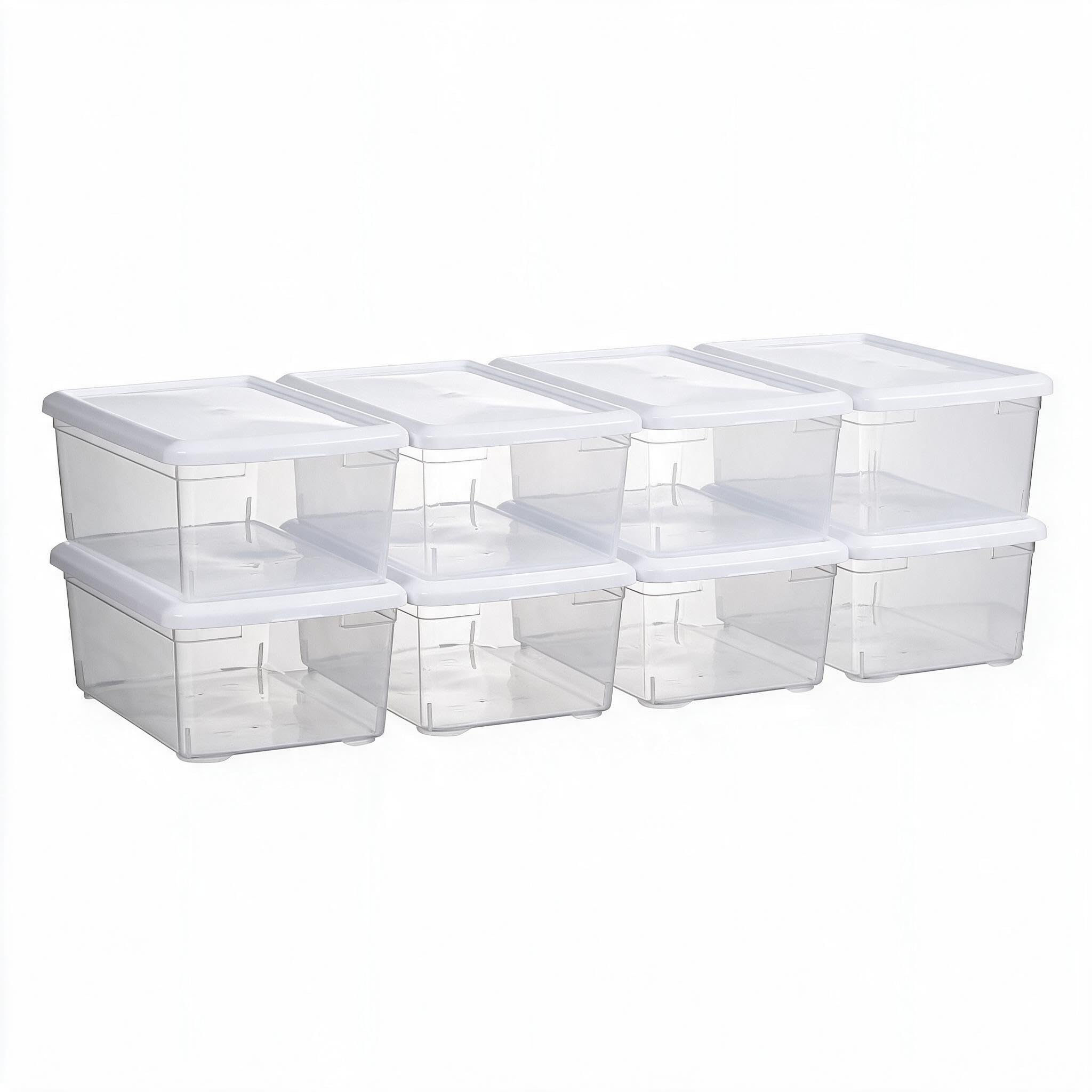 novelinks Lot de 8 bacs de rangement en plastique transparent de 6 litres avec couvercles blancs empilables pour loisirs créatifs