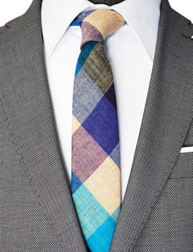 Image of Cotton Skinny Ties for Men, Plaid and Striped Slim Neckties