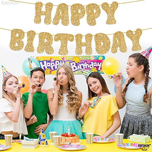 KatchOn, Glitter Gold Happy Birthday Banner Prestrung - 10 Feet | Gold Happy Birthday Sign for Girls, Boys | Glitter Happy Birthday Gold Banner for Birthday Decorations - Thumbnail 7