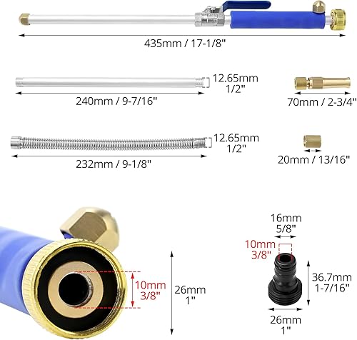 Miniatura 6 de QWORK Varita de lavadora de alta presión, boquilla de manguera de agua Hydro Jet, herramienta de limpieza con rociador ajustable para automóvil,
