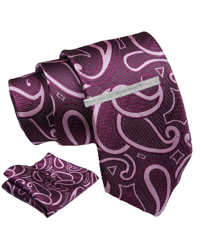 axlon Wine Pasiley Tie For Men – Formal Ties Set With Pocket Square & Tie Pin Clip For Mens, Silk Neckties Gift Sets For Men’s (AXNW65)-picture-14