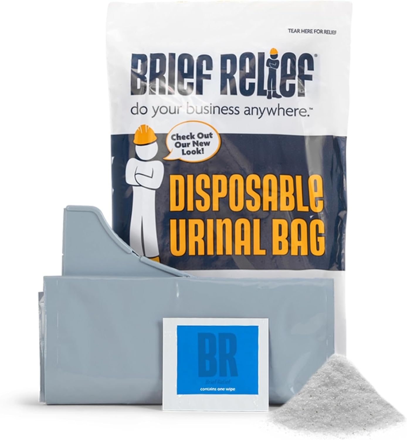 Disposable Urinal/Pee Bag (50 Pack) - Unisex Portable Bladder Relief - No Odors, No Spills - Instant Gelling Powder and Wet Wipe (Construction Workers, Outdoor Crews, Remote Sites)
