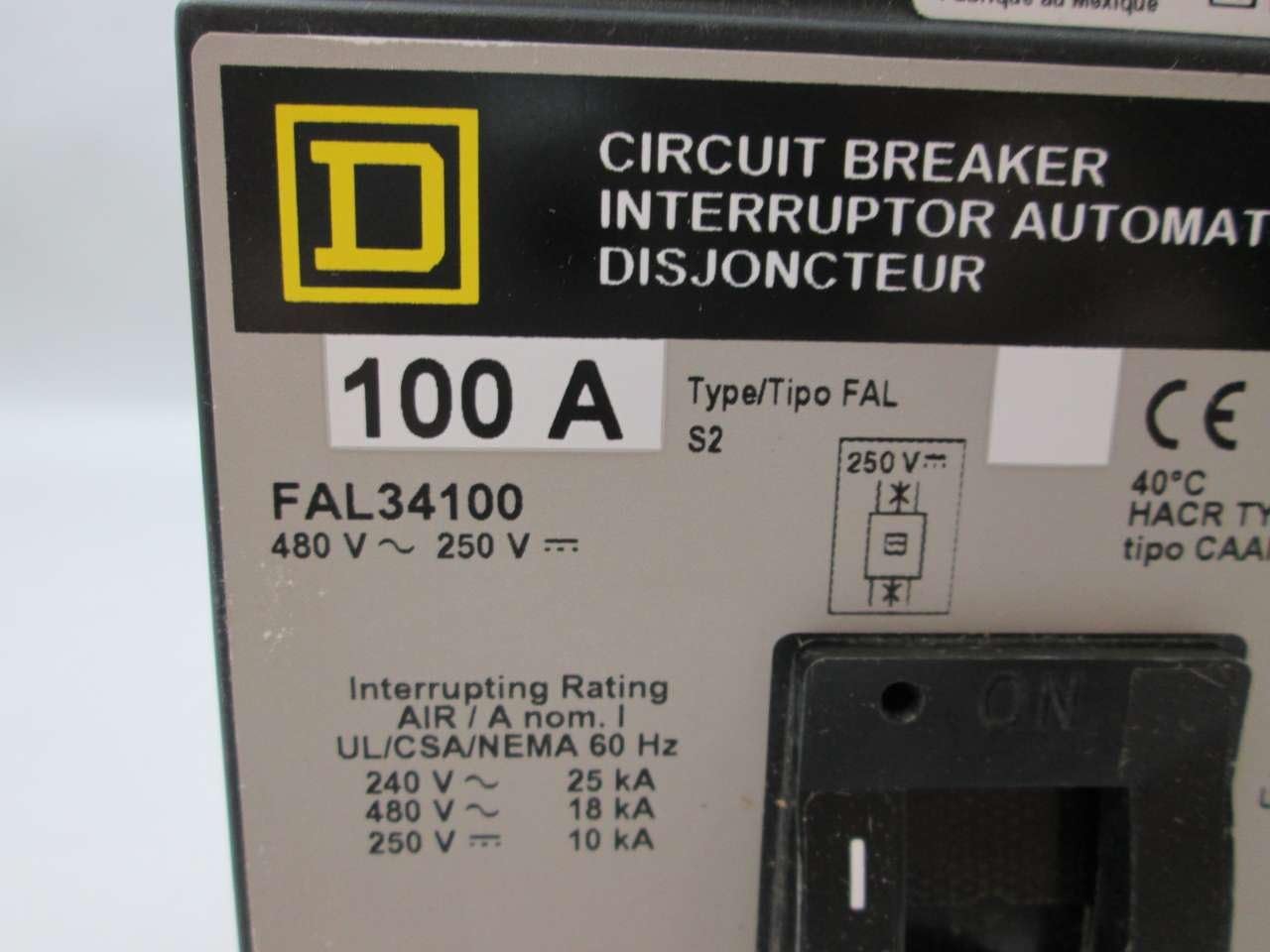 Circuit Breaker Square D Cat# FAL34100 100 amp 3 pole by Square D