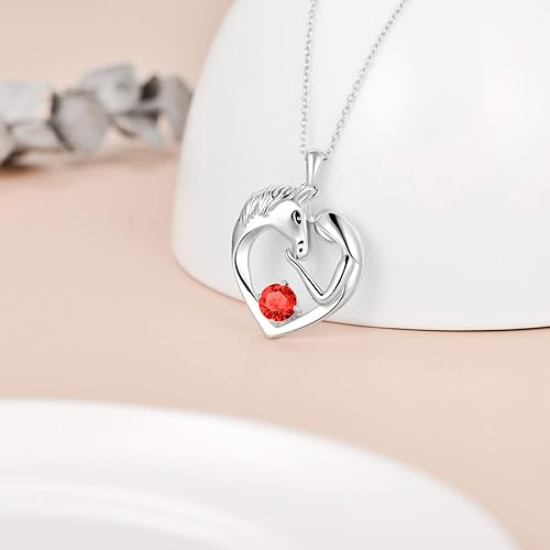 Miniatura 3 de AOBOCO Collar de caballo de plata de ley con corazón de amor con cristales de piedra natal, joyería de caballo regalos para mujeres y ella