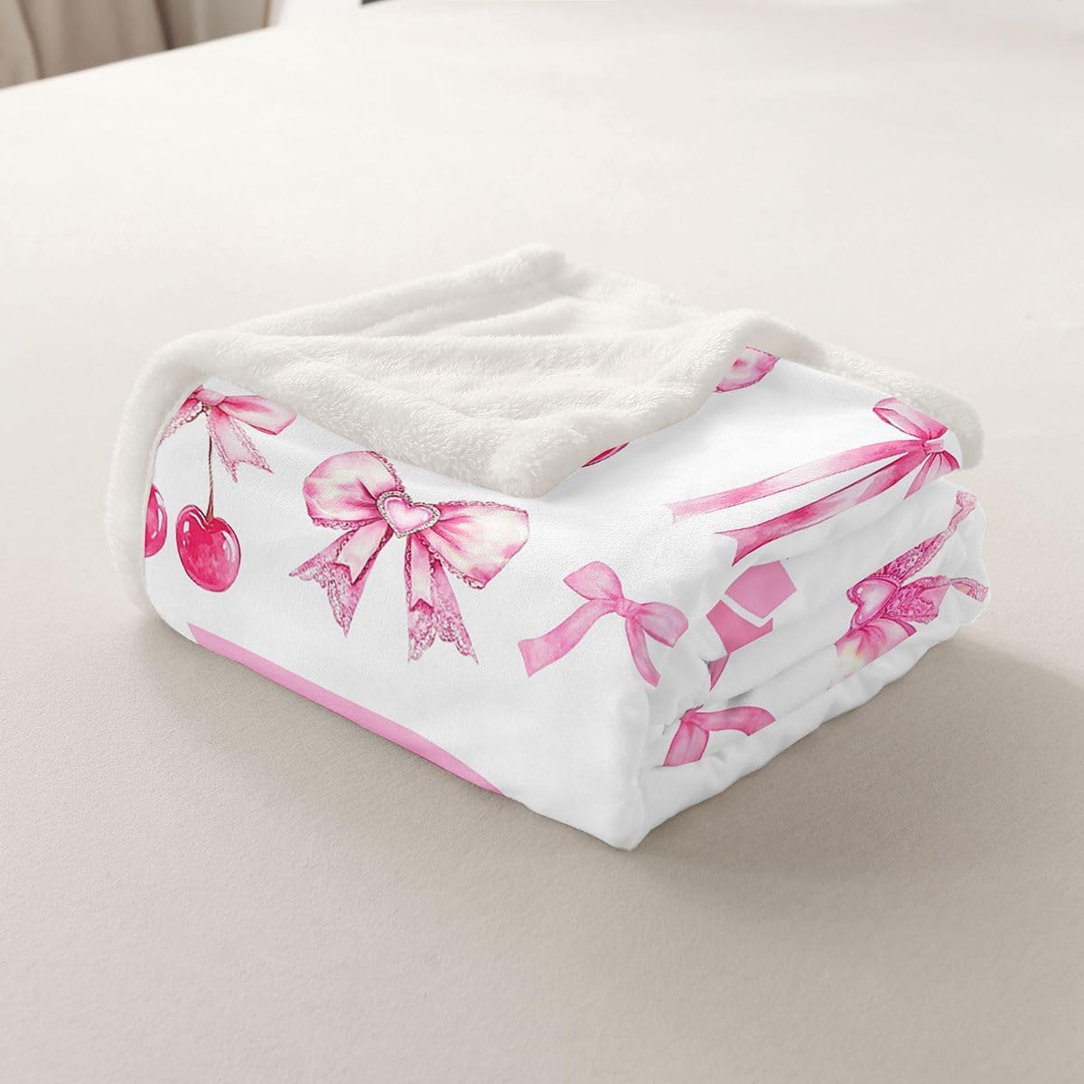 Erosebridal Monogrammed Pink Bow Fleece Blanket Princess Coquette Letter R Sherpa Blanket 60"x80" | Personalized Initial Alphabet Bowknot Fuzzy Plush Throw