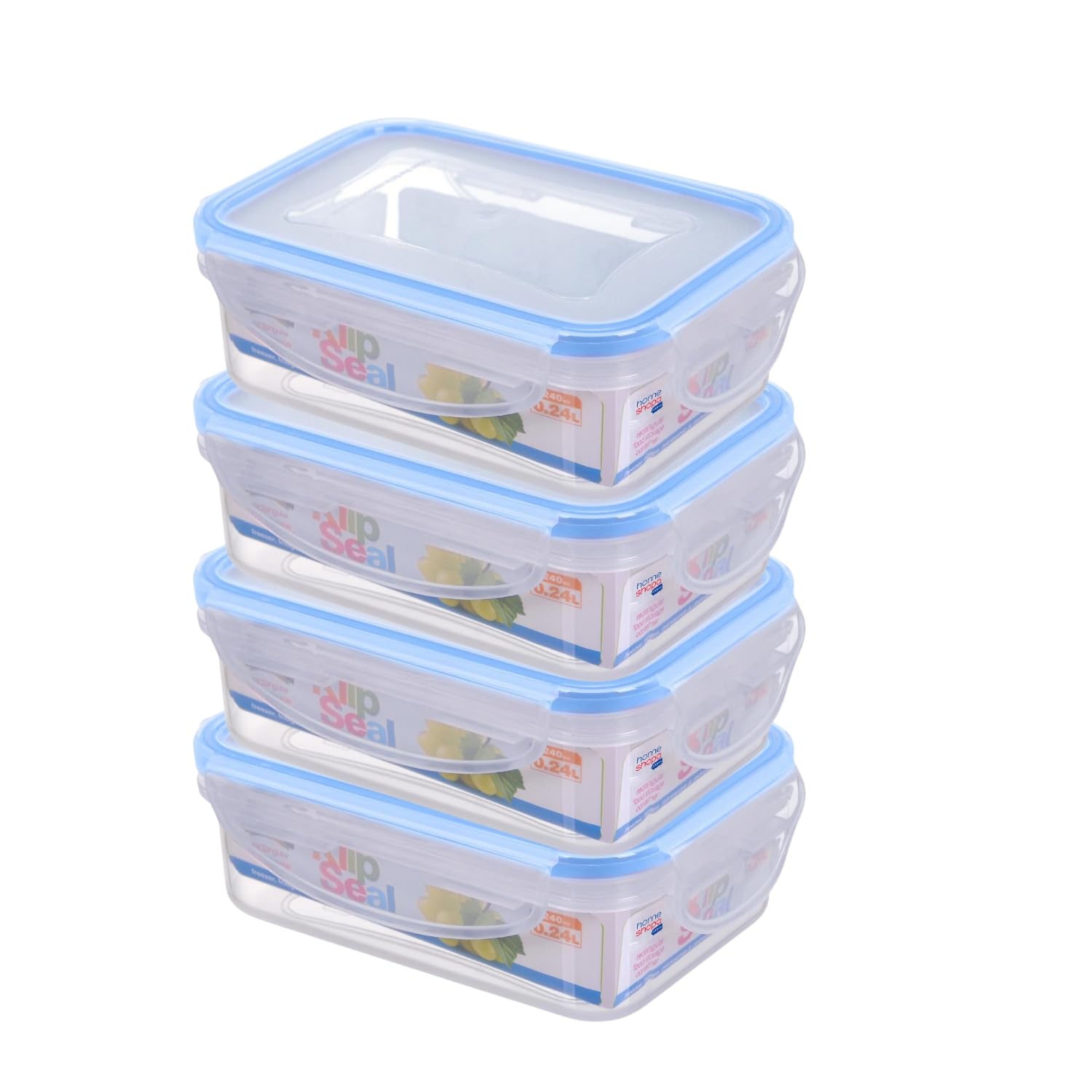 HOMESHOPA Plastic Airtight Food Storage Container, 4 Pack 240ml Leakproof Rectangle Container with Clip-Lock Lid, BPA Free Reusable Meal Prep Lunch Box Microwave Freezer & Dishwasher Safe