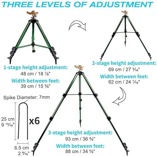 Miniatura 2 de BAUSATZ Aspersor de agua al aire libre para patio con cabezal de rociador de latón, manguera de trípode, rociador giratorio de 360 grados, aspersor