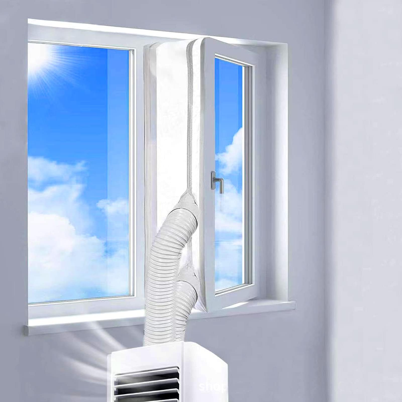 TERRIFI Air Conditioner Window Seal, for Portable Air Conditioner And Tumble Dryer, Hot Air Stop Air Exchange Guards, with Zip and Adhesive Fastener, 400CM (157'') AC Casement Window Seal Kit