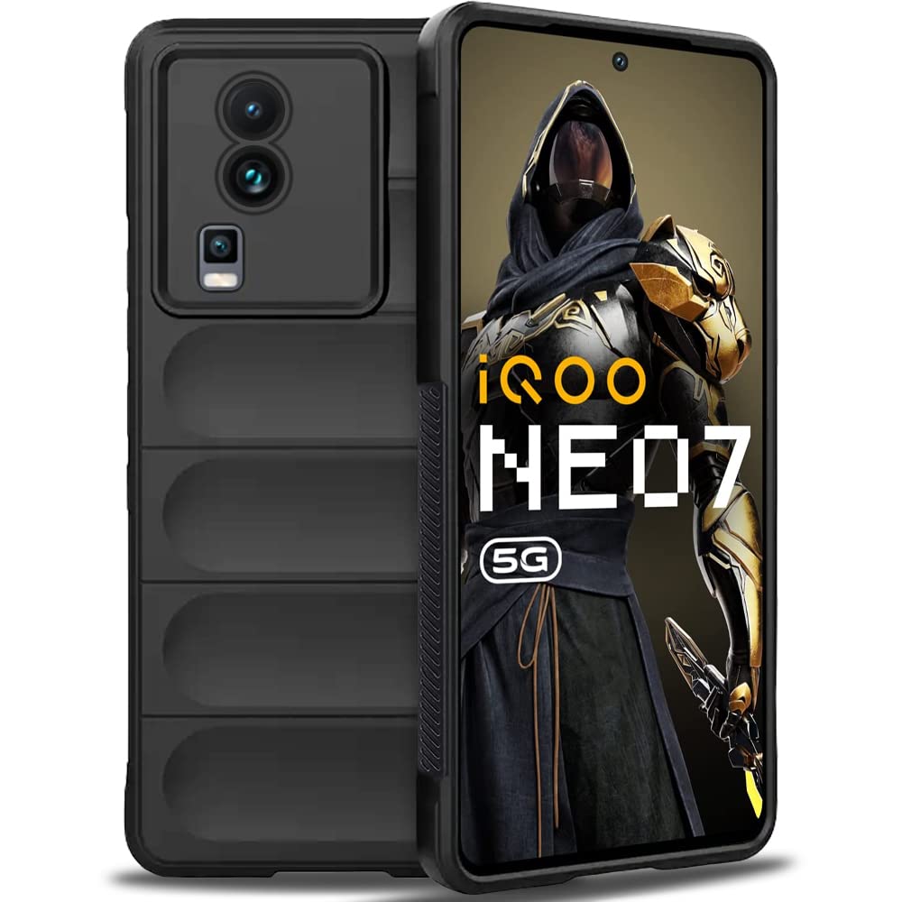 TheGiftKart Liquid Silicon Back Cover Case for iQOO Neo 7 / Neo 7 Pro 5G | Shockproof Military Grade Protection | Micro-Fibre Cloth On Inner Side | Built-in Anti-Slip Grip Back Cover Case (TPU, Black)