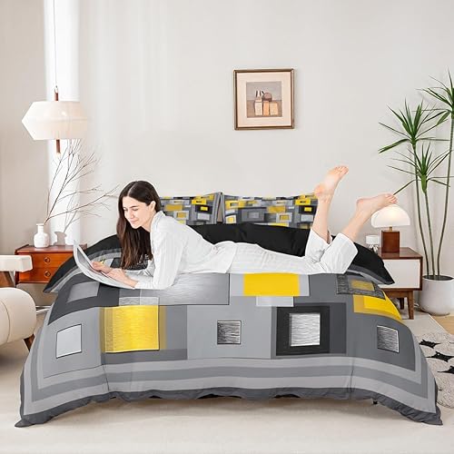 Miniatura 8 de Juego de ropa de cama retro a rayas circulares, tamaño Queen, funda de edredón para niños y niñas, juego de funda de edredón moderna abstracta