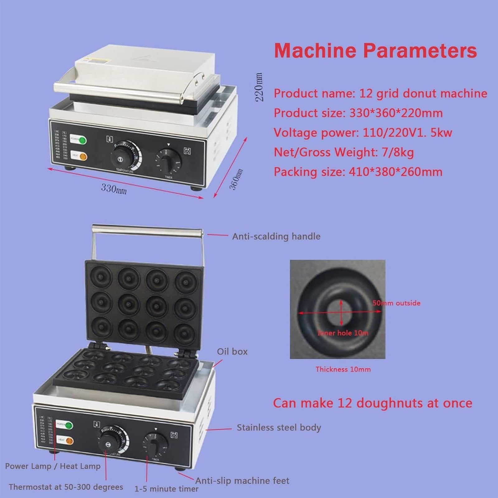 Máquina Comercial compacta para Hacer Dulces, CREA deliciosas rosquillas, Cake Pops y Waffles, 1500 W, deliciosas rosquillas, Cake Pops y Waffles, Placas extraíbles antiadherentes,