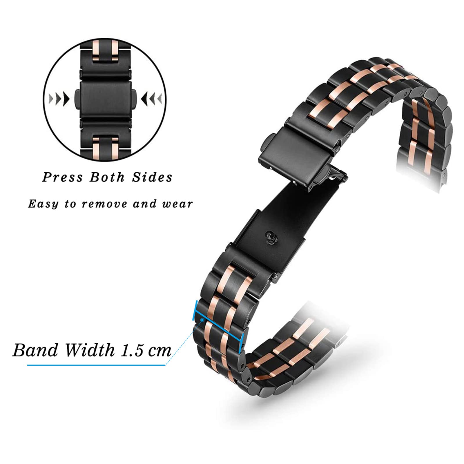 STIROLL Thin Replacement Band Compatible for Apple Watch 38mm 40mm 41mm 42mm 44mm 45mm 49mm, Stainless Steel Metal Wristband Women Men for iWatch Ultra SE Series 8/7/6/5/4/3/2/1 (Black+Rose Gold)