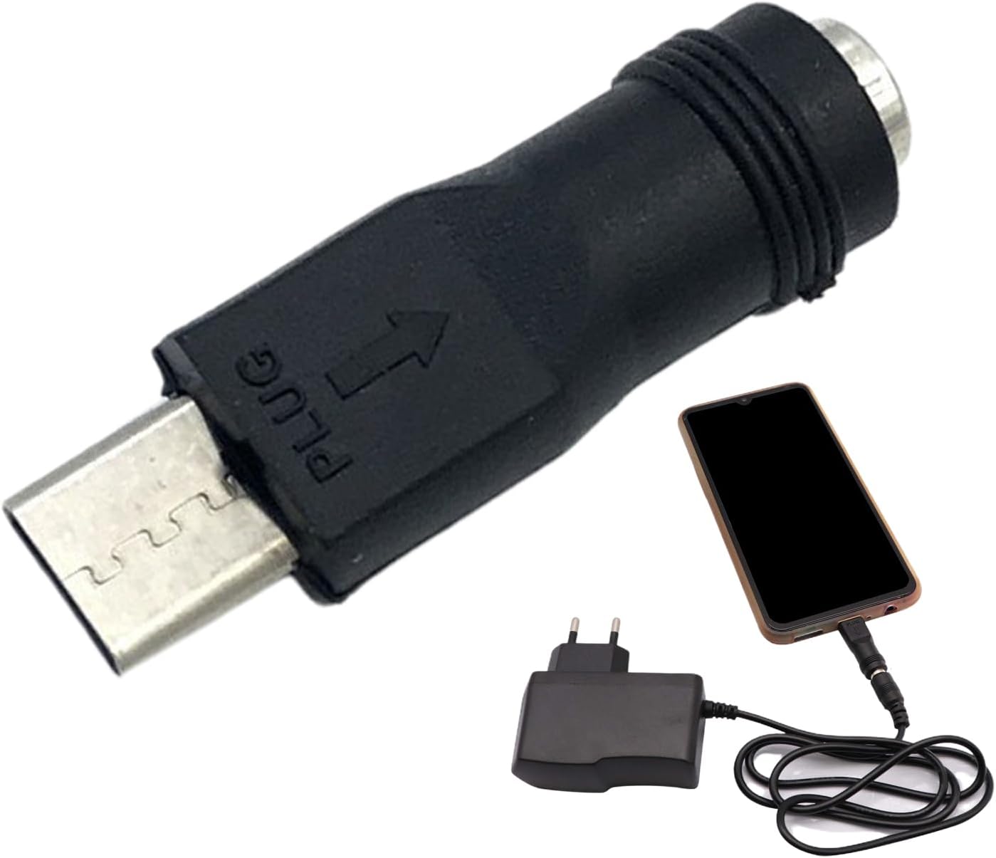 to DC Adapter - Type C Male to 5.5x2.1mm Female Connector, 5V Barrel Plug Converter | USB C to DC Adapter for Laptop, PC, Station, Router, Small Electronics, Charging