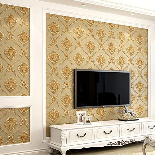 Retro Simplicity 3D Fine Embossed PVC Wallpaper European Damasks Bedroom Living Room TV Background Wall Shop Decoration Clothing Store Studio Coffee Shop Hotel 1.73'W x 32.8'L Non-Pasted (Brown)