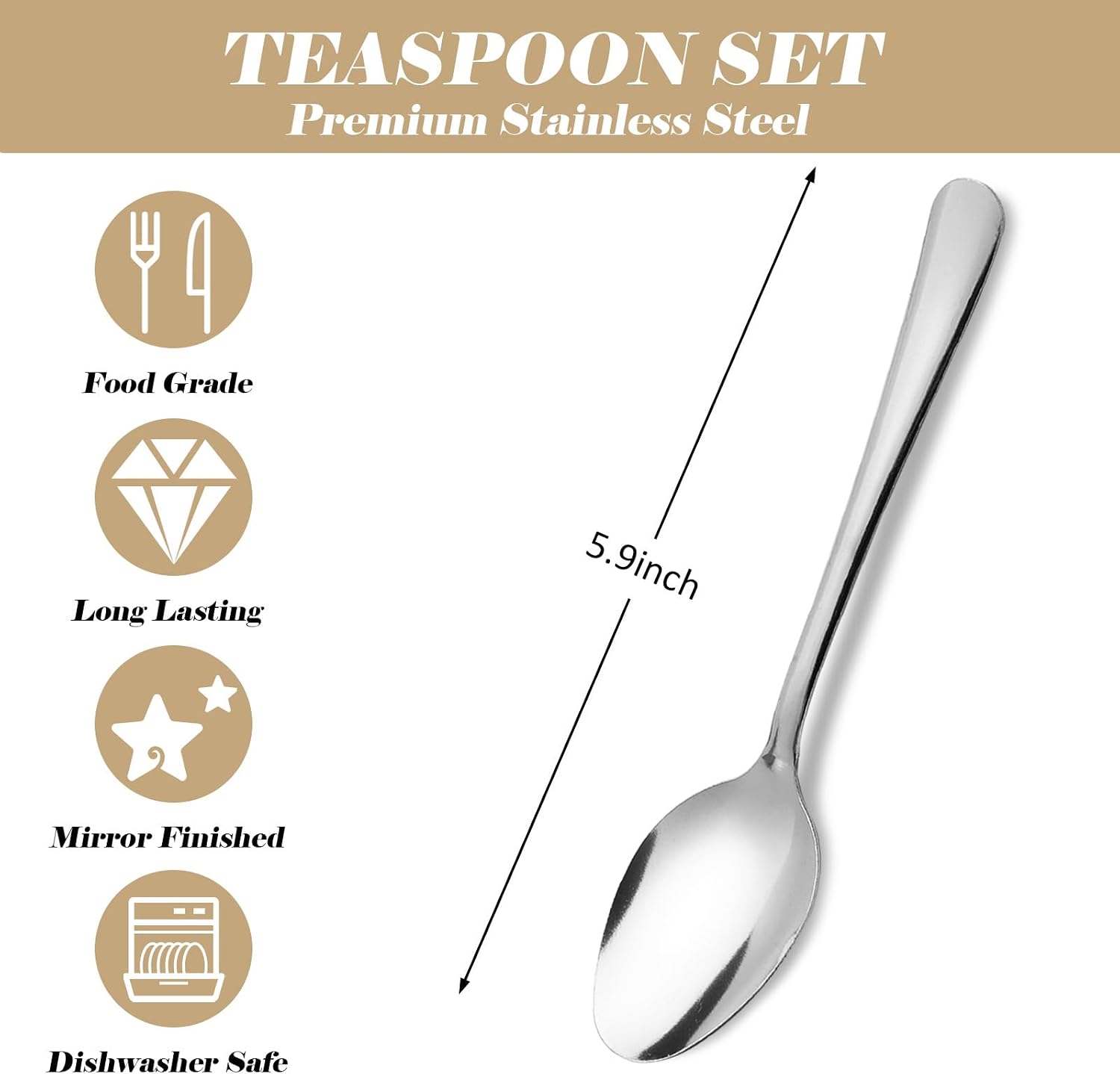 120 PCS Teaspoons Set - Windsor Stainless Steel Tea Spoons 5.9 Inch with Dishwasher Safe Small Spoons,Metal Dessert Spoon,Dinner Spoon Silverware for Home,Kitchen or Restaurant