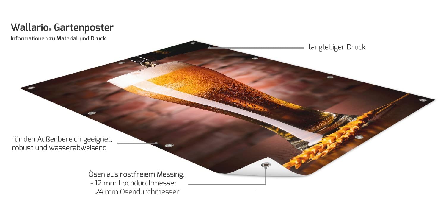Wallario Rundes Outdoor-Poster „Frisches Pils“ – 30 Cm Durchmesser, Wetterfest, Mit Metallösen, Für Gartenzaun & Balkon