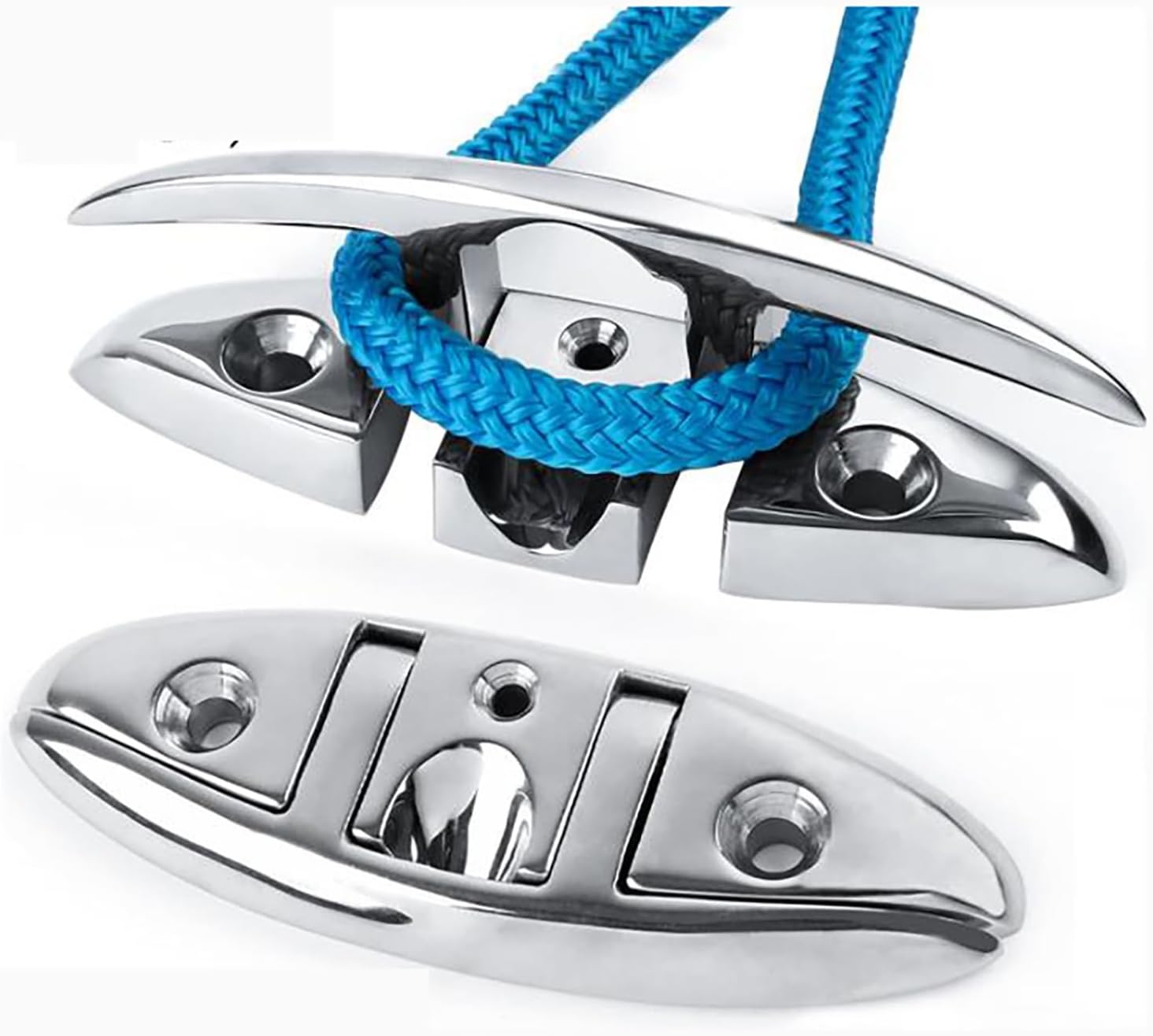 2PC 5inch Boat Cleats,316 Stainless Steel Folding Boat Dock Cleats,Flip Up Dock Cleat Rope Cleat for Boat,Yacht,Decks,Dock Line Mooring,Fasteners Included