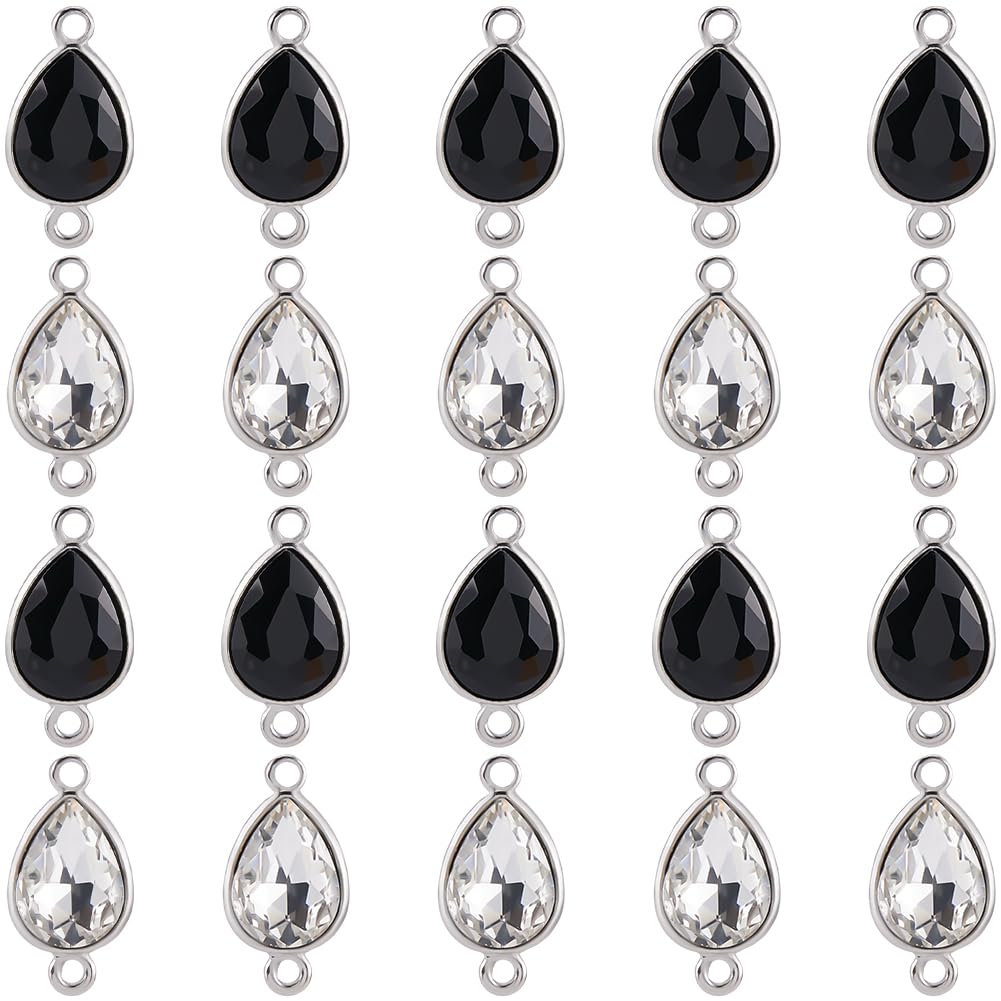 Breloques en verre en forme de larme noir et blanc pour bijoux DIY (20 pièces)