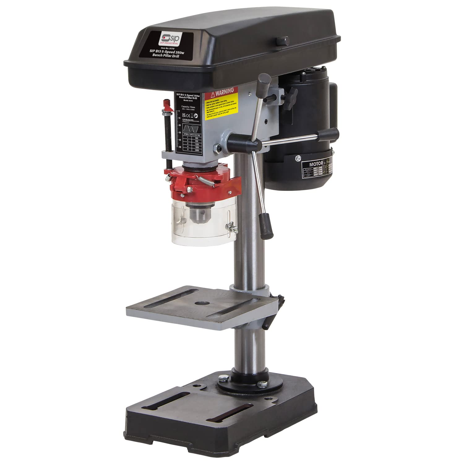 SIP B13 Bench Pillar Drill Press 350W 5-Speed 13mm Drilling Capacity 230V Metal Wood Plastic Machine