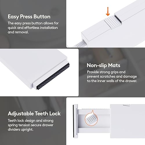 Miniatura 7 de Lifewit Paquete de 4 separadores de cajones de plástico de 4 pulgadas de alto, 11-17 pulgadas de alto, organizadores de cajones ajustables para
