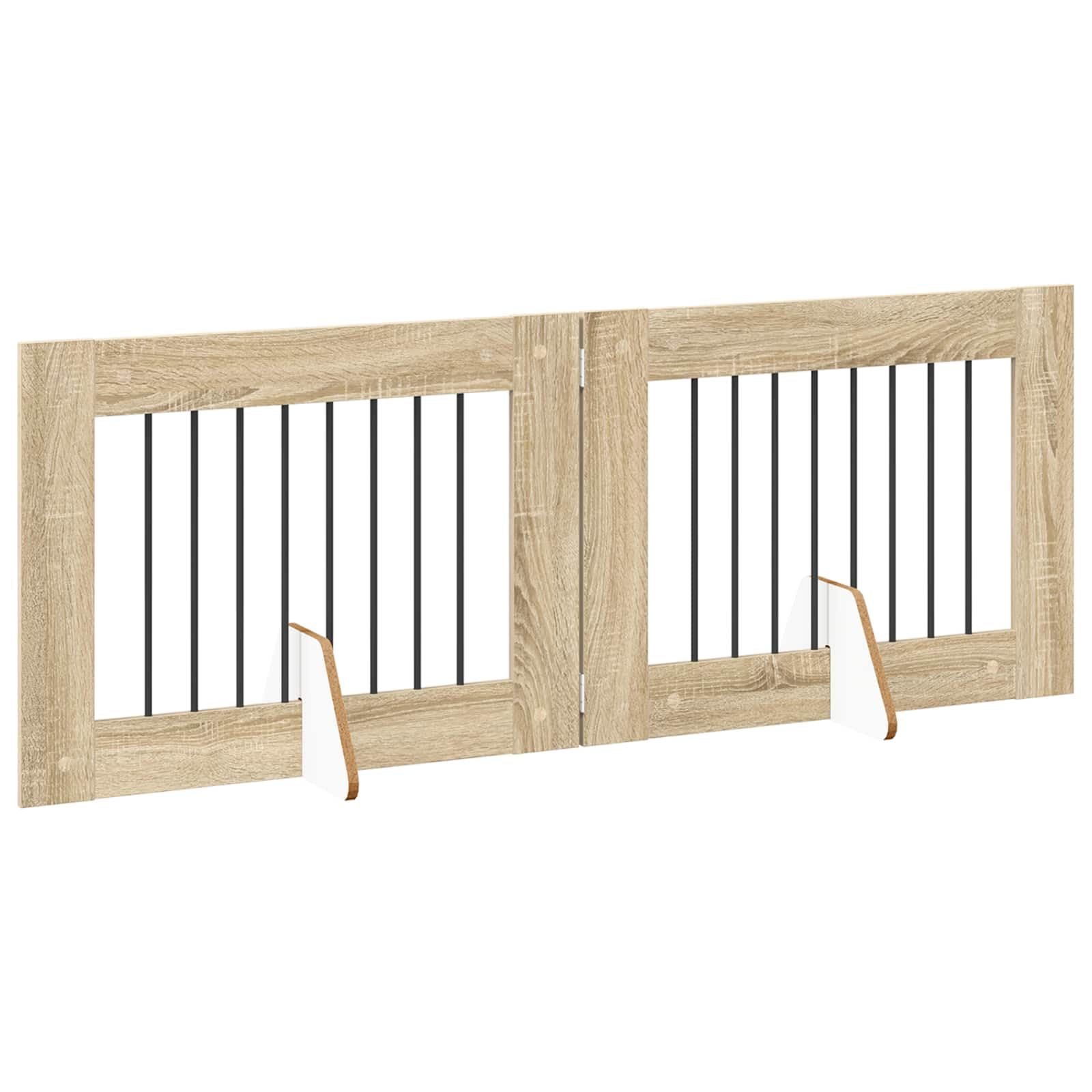 Mangloder - Portería plegable para perros con soporte, 2 piezas de roble Sonoma, material de madera, 160,5 cm de longitud total, plegable, interior, piso, rueda libre segura para perros, cachorros