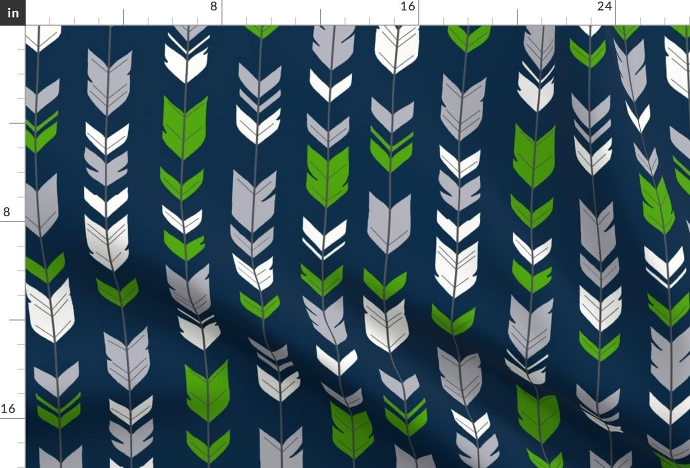 Spoonflower Fabric - Arrow Feathers Green Grey Navy Lime Arrows Fletching Printed on Upholstery Velvet Fabric Fat Quarter - Upholstery Home Decor Bottomweight Apparel