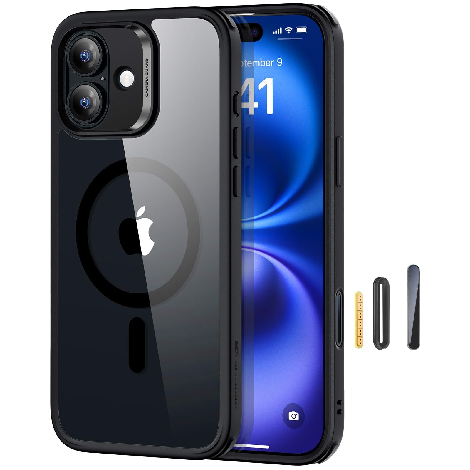 ESR iPhone 16 Plus ケース 2世代黄変防止 3倍米軍MIL規格 MagSafe対応 16plus カメラボタン付き クリア_ブラック
