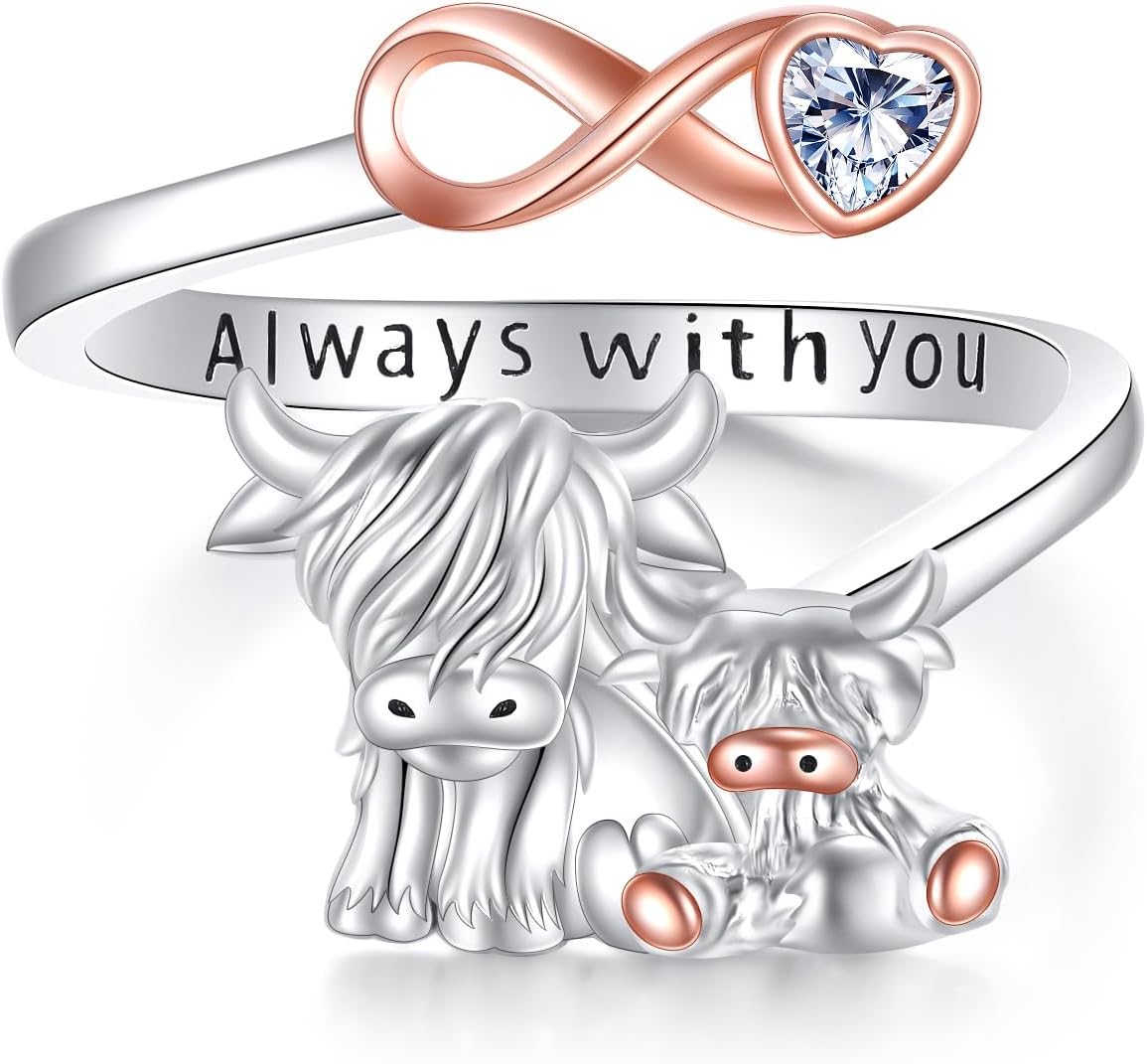 Duck/Chicken/Octopus/Snake/Highland Cow Ring 925 Sterling Silver Animal Open Rings Lover Gifts for Women Adjustable Ring Jewelry