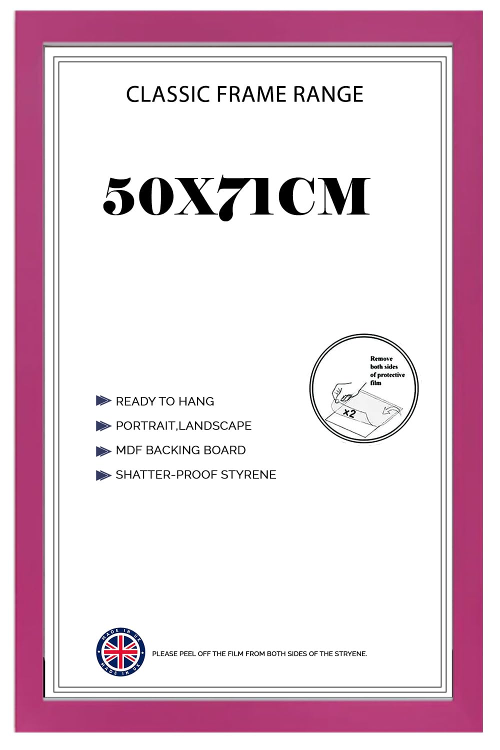 Modern Wide Poster Frame 50x71cm MDF HD Clear Front Jigsaw Puzzle Portrait or Landscape Pink