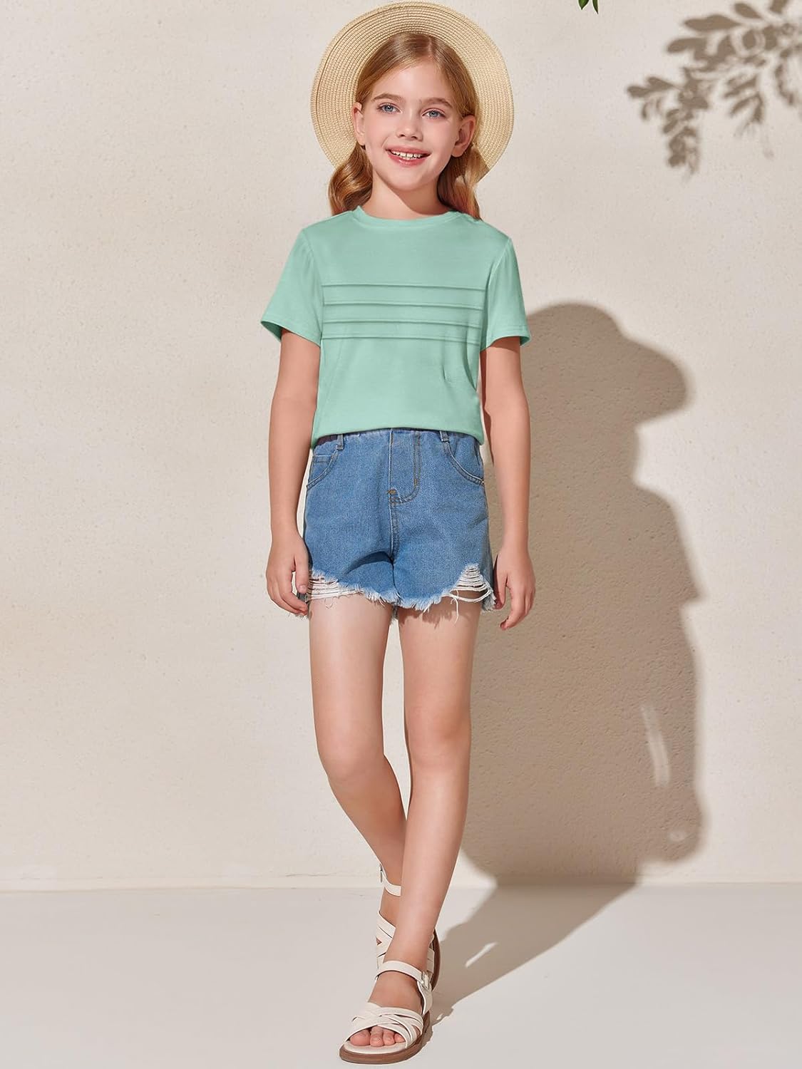 Imily Bela Girls Pleated Short Sleeve T Shirts Kids Summer Crewneck Shirts Casual Tops Tees 5-14 Years - Image 5