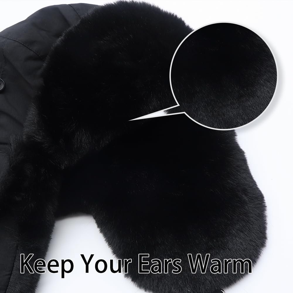 Unisex Fliegermütze Winter Mütze Warme Pilotenmütze mit Kunstfell Ohrenschützer Wintermütze für Herren und Damen